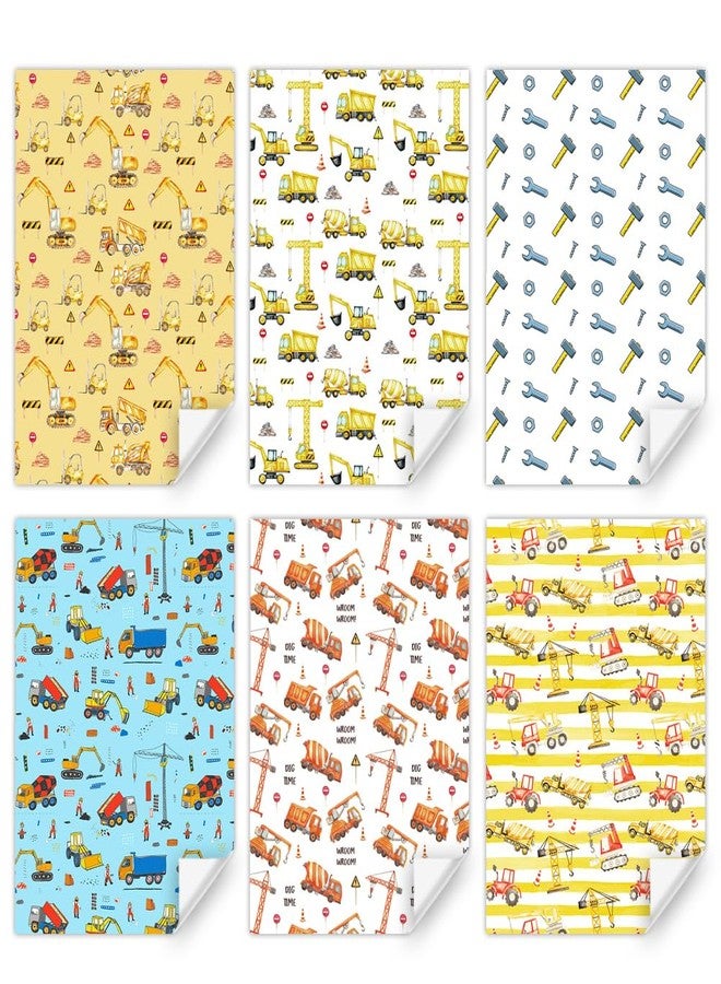 Geluode Construction Wrapping Paper, 6 Sheet Excavator Tractor Dump Truck Bulldozer Mixers Dumper Vehicles Pattern Road Under Construction Wrapping Paper for Kids Boys Men Birthday - Folded Flat 28x20 Inches - Image 3